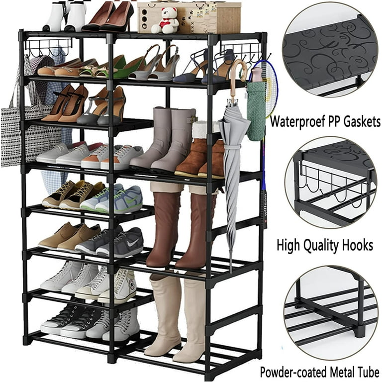 VTRIN Shoe Rack Shoe Organizer 8 Tiers Shoe Rack for Entryway Holds 46-50  Pairs Shoe and Boots Shelf Organizer Storage Organizer Durable Metal with  Versatile Hooks Wooden Hammer for Bedroom Black 