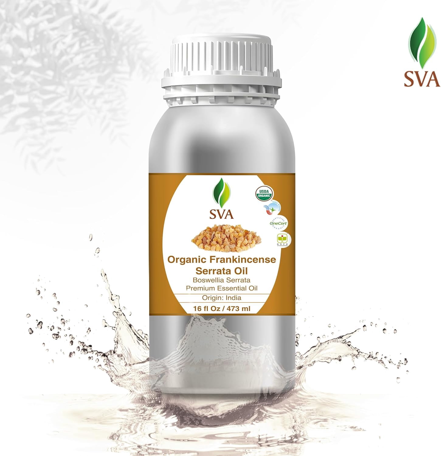 SVA Organic Frankincense Essential Oil – 16 Fl Oz – 100% Natural Boswellia Serrata Oil - for Diffuser, Hair Care, Face, Skin Care, Aromatherapy, Scalp and Body Massage, Soap and Candle Making