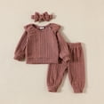 thumbnail image 3 of Coerni Toddler Baby Girl Clothes 3 6 9 12 18 24 Months Fall Outfits Solid Long Sleeve Sweatshirt Tops + Pants + Headwear Set, 3 of 7
