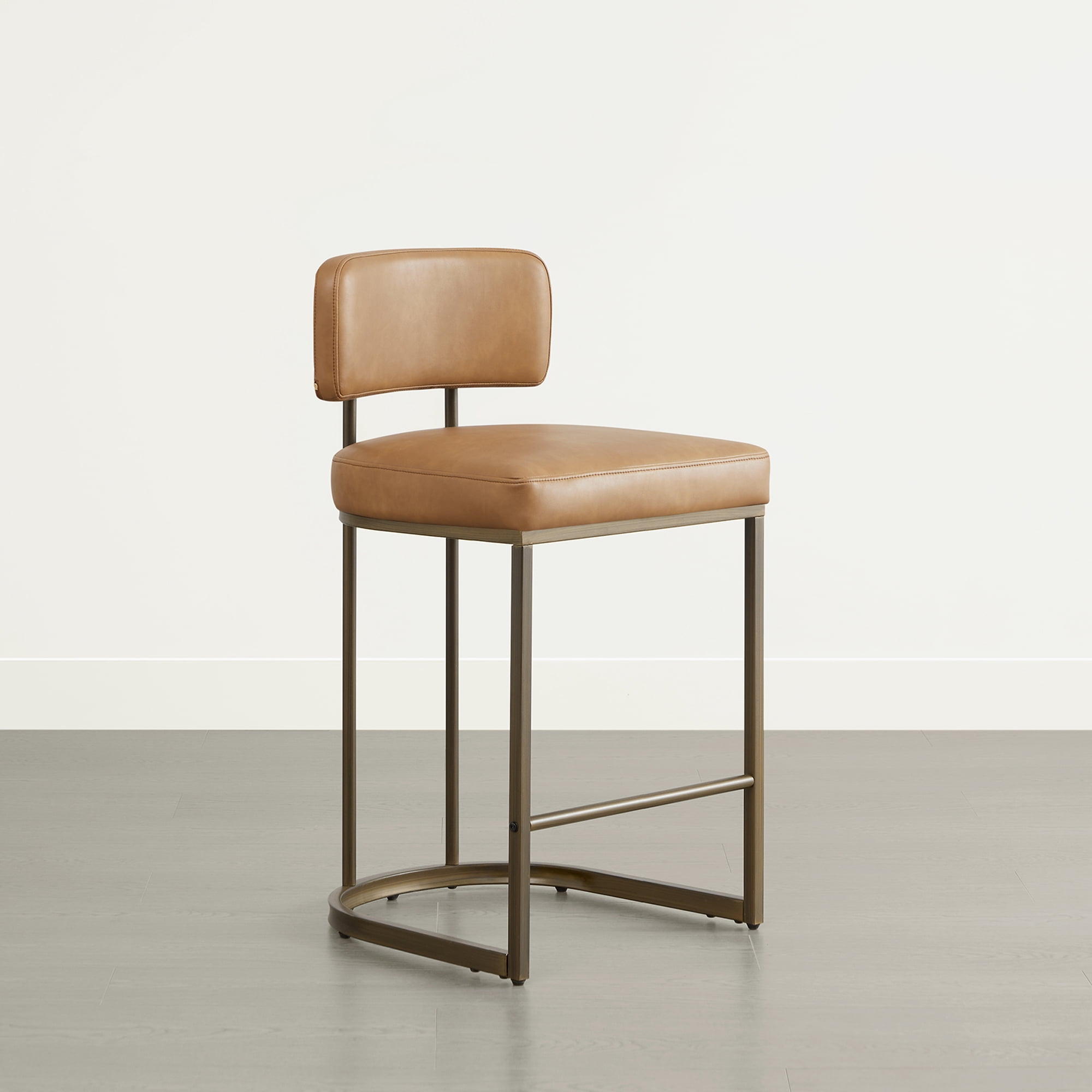 Spruce & Spring Modern 26-Inch Counter Bar Stool Set with Brass Frame Set of 2, Brown with Brass Frame