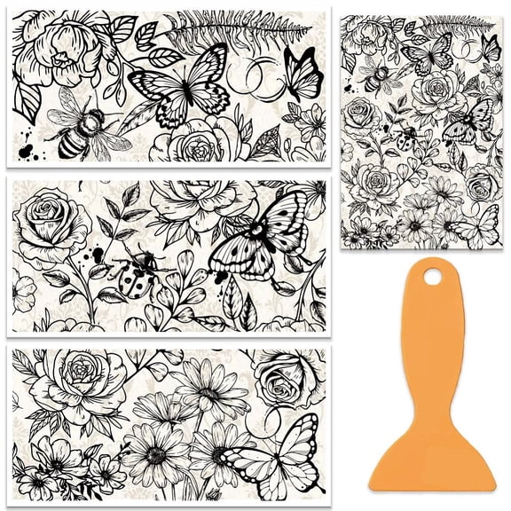 3 Sheets/Set Black Flowers Rub on Transfers