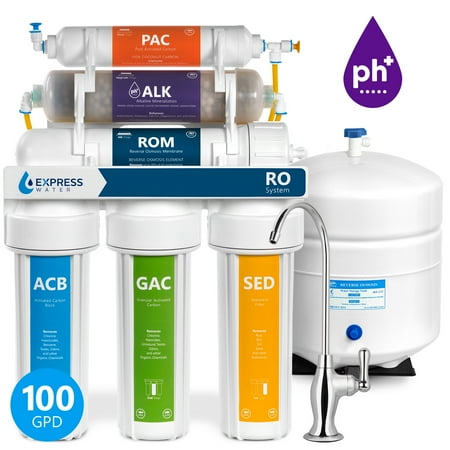- Express Water Alkaline Reverse Osmosis Filtration System – 10 Stage RO Mineralizing Water Filter – Mineral, Antioxidant, pH + – Under Sink Purifier – 100 GPD