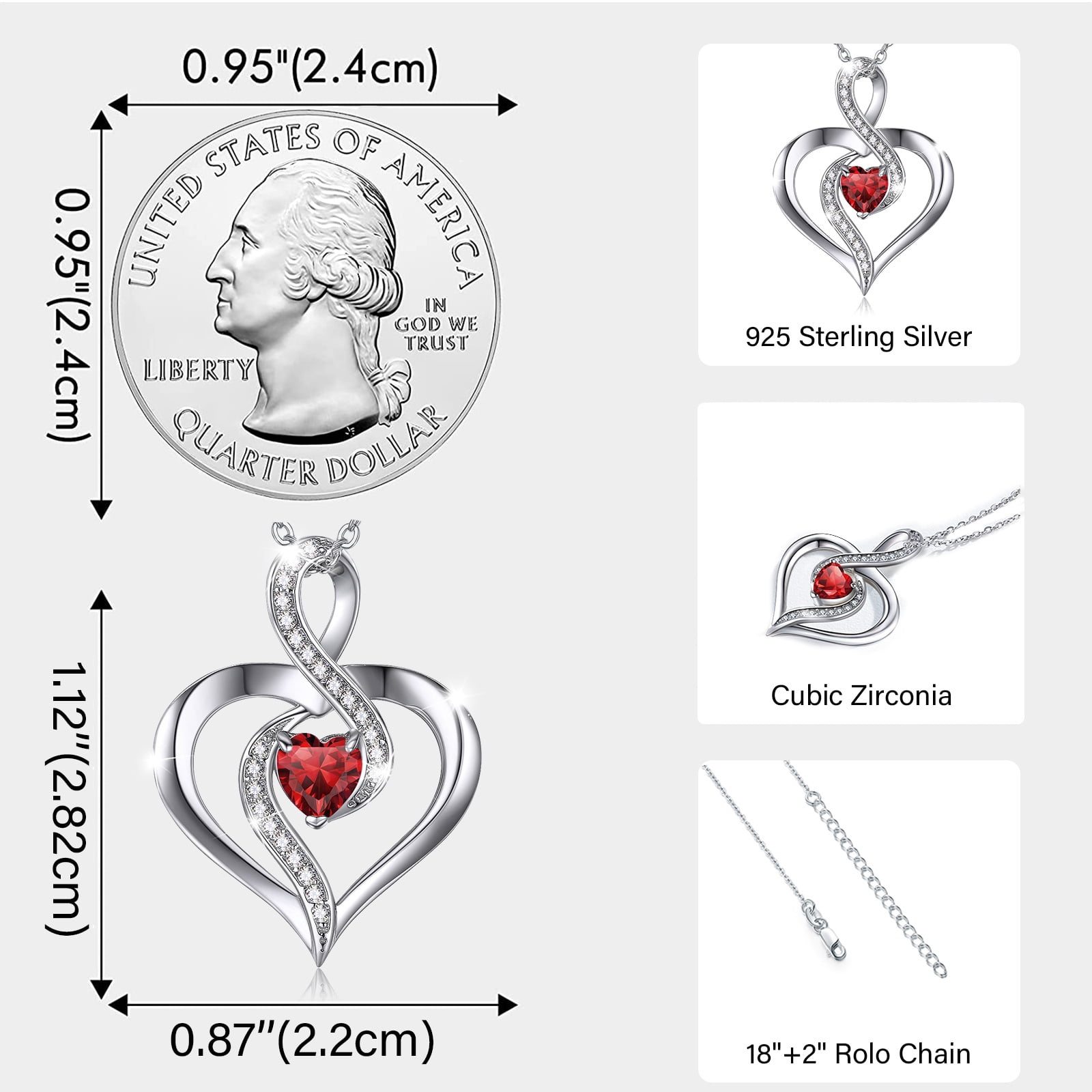 Coachuhhar Heart Necklace 925 Sterling Silver Infinity Birthstone Necklace Love Heart Pendant Necklace Jewelry Birthday Gift for Women