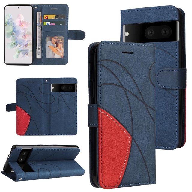 GANGXUN Flip Case for Google Pixel 7 – Leather Wallet Cover with Card Slots, Kickstand & Color Stitching Protective Folio