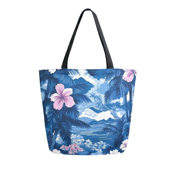 Large opening canvas tote bag, thickened canvas shopping bag, commuter handbag, multi-color available. Hawaiian-inspired Print