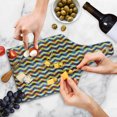 thumbnail image 4 of Chevron Cutting Board, Chevron Shapes in Retro Colors Simple Geometrical Coat of Arms, Decorative Tempered Glass Cutting and Serving Board, Wine Bottle Shape, Blue Green Red, by Ambesonne, 4 of 5