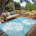 thumbnail image 4 of Large Waterproof Outdoor Rug 9x18 Weather Resistant Plastic Straw Rug, Reversible Floral Patio Carpet, Foldable RV Camping Mat with Stakes & Carry Bag, Outside Carpet for Garden Porch, Blue, 4 of 9