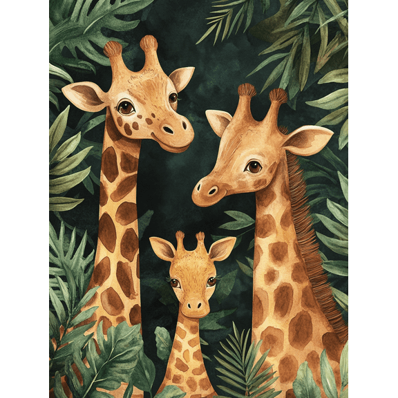 Giraffe Family Watercolor Painting/Canvas Art, Perfect for Living Room, Bedroom, Nursery, Office, and Gallery Wall Decor