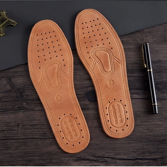 TELOLY Real Cowhide Insole Leather Shoes Boots Shoe Inserts Soft Breathable Deodorant Anti-Slip Template Shock Absorbing Insoles Sole Brown 42