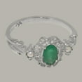 thumbnail image 6 of LBG British Made 18k White Gold Natural Emerald & Cultured Pearl Womens Anniversary Ring - 33 size options - Size 12, 6 of 8