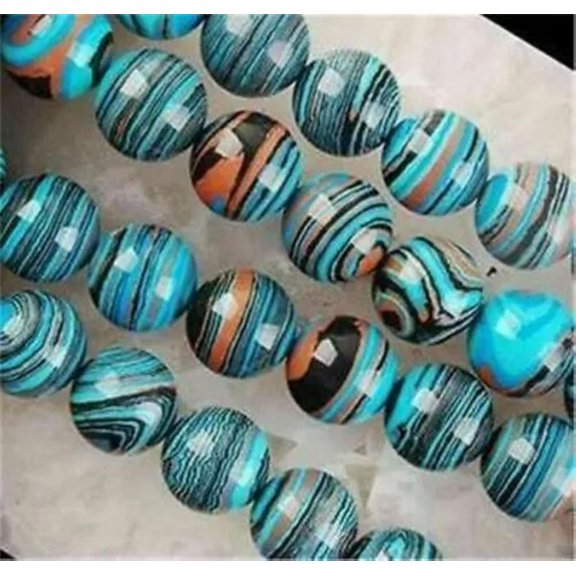 EOEMY 6/8mm Blue Stripe Turkey Turquoise Gem Round Loose Bead 15Inch ##Qf320-8mm