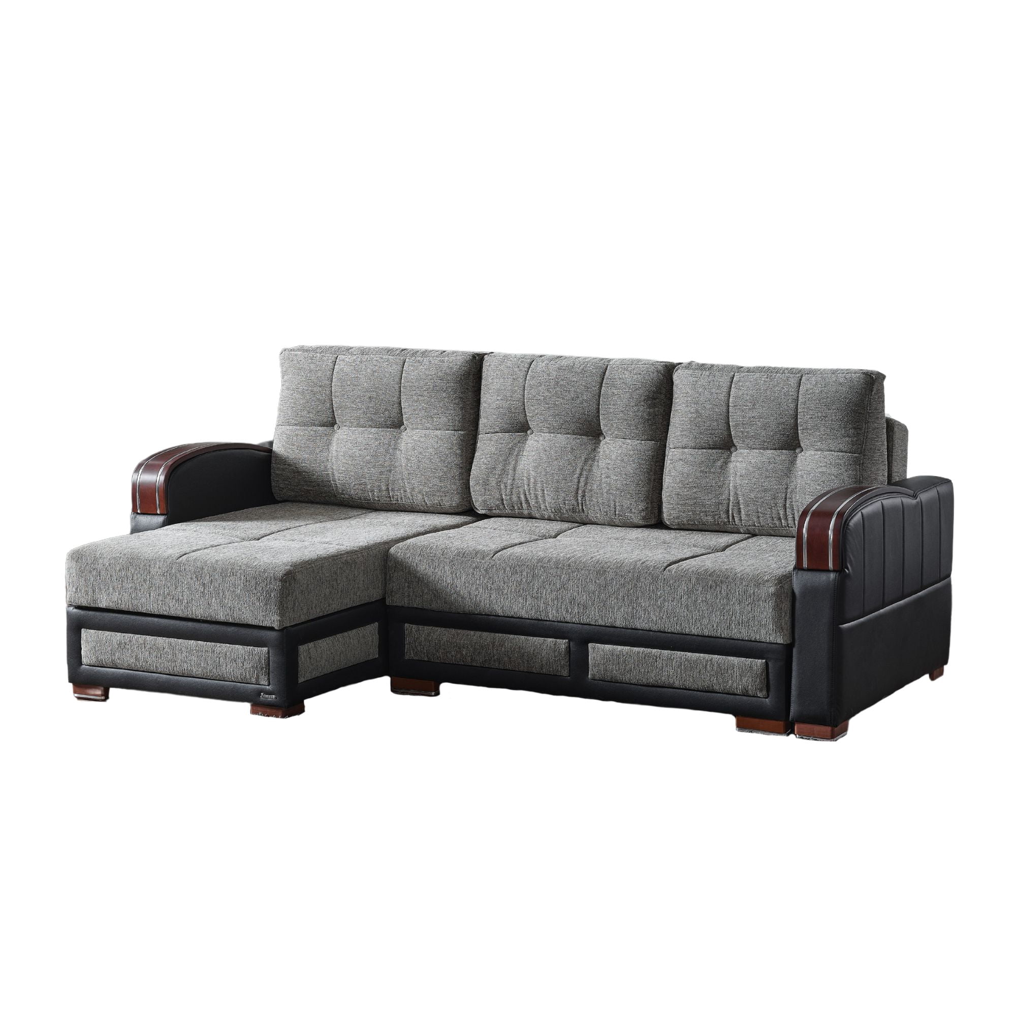 Ottomanson 96" Convertible Sectional Sofa with Storage, Chenille L-Shaped Couch for Living Room, Gray