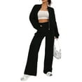 thumbnail image 2 of Women'S 2 Piece Outfits Sweatsuit Zip Up Long Sleeve Sweatshirt with Wide Leg Sweatpants Black XXL, 2 of 8
