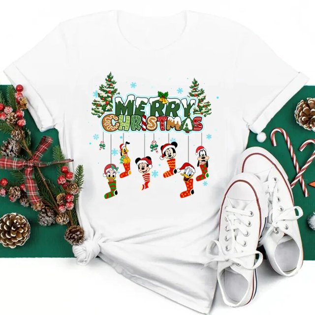 Camisetas con estampado de Disney para mujer, camisetas negras de Feliz Navidad Kawaii Y2K de los años 90, camisetas de Papá Noel, camisetas para mujer, ropa Harajuku