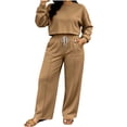 thumbnail image 4 of Fesfesfes Women's Two Piece Sweatsuit Set Long Sleeve Round Neck Top and Wide Leg Pants with Pockets Solid Color for Fall Winter Daily Wear Cozy, 4 of 9