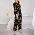 thumbnail image 2 of Gold Chain Pajama Sets Links Print Lovely Sleepwear Women Long Sleeve Casual Loose Night 2 Piece Nightwear Large Size 2XL, 2 of 7