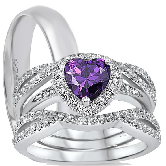 LaRaso & Co Silver Wedding Ring Set TRIO His Her Engagement Rings Men Women Sizes 5/9