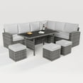 thumbnail image 2 of 7 Pieces Outdoor Patio Furniture Set, All Weather PE Wicker Rattan Outdoor Sectional Sofa Sectional Patio Furniture w/Light Grey Cushions and Table, 2 of 8