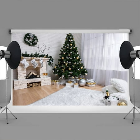 Image of MOHome 7x5ft Christmas backdrops Indoor Christmas tree white blanket christmas photography background