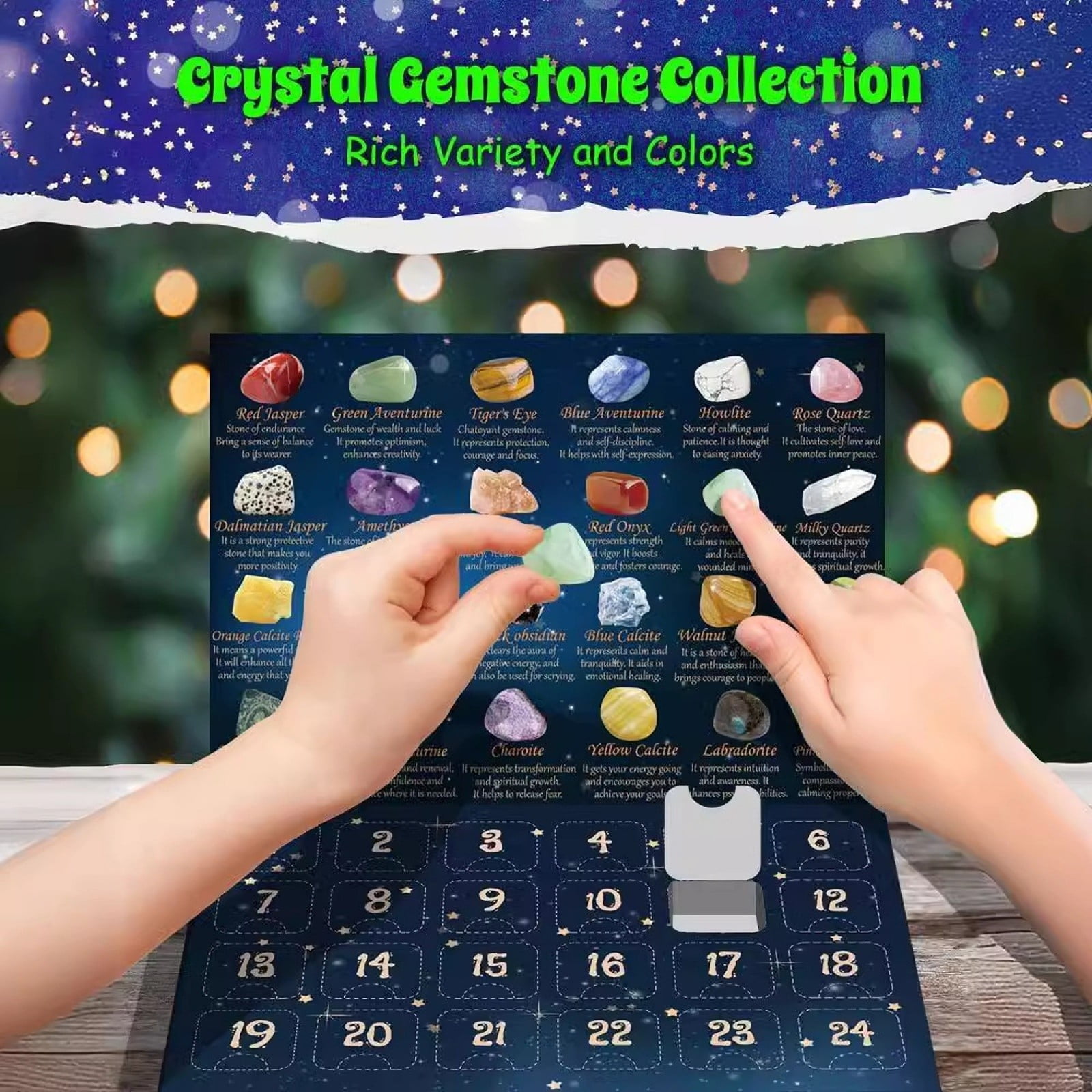 Tupukom Advent Calendar 2025 24 Natural Gemstones & Healing Stones Advent Calendar With Geographic Gemstone Rocks And Minerals - Christmas Countdown Gift for Boys, Girls, Teens & Adults