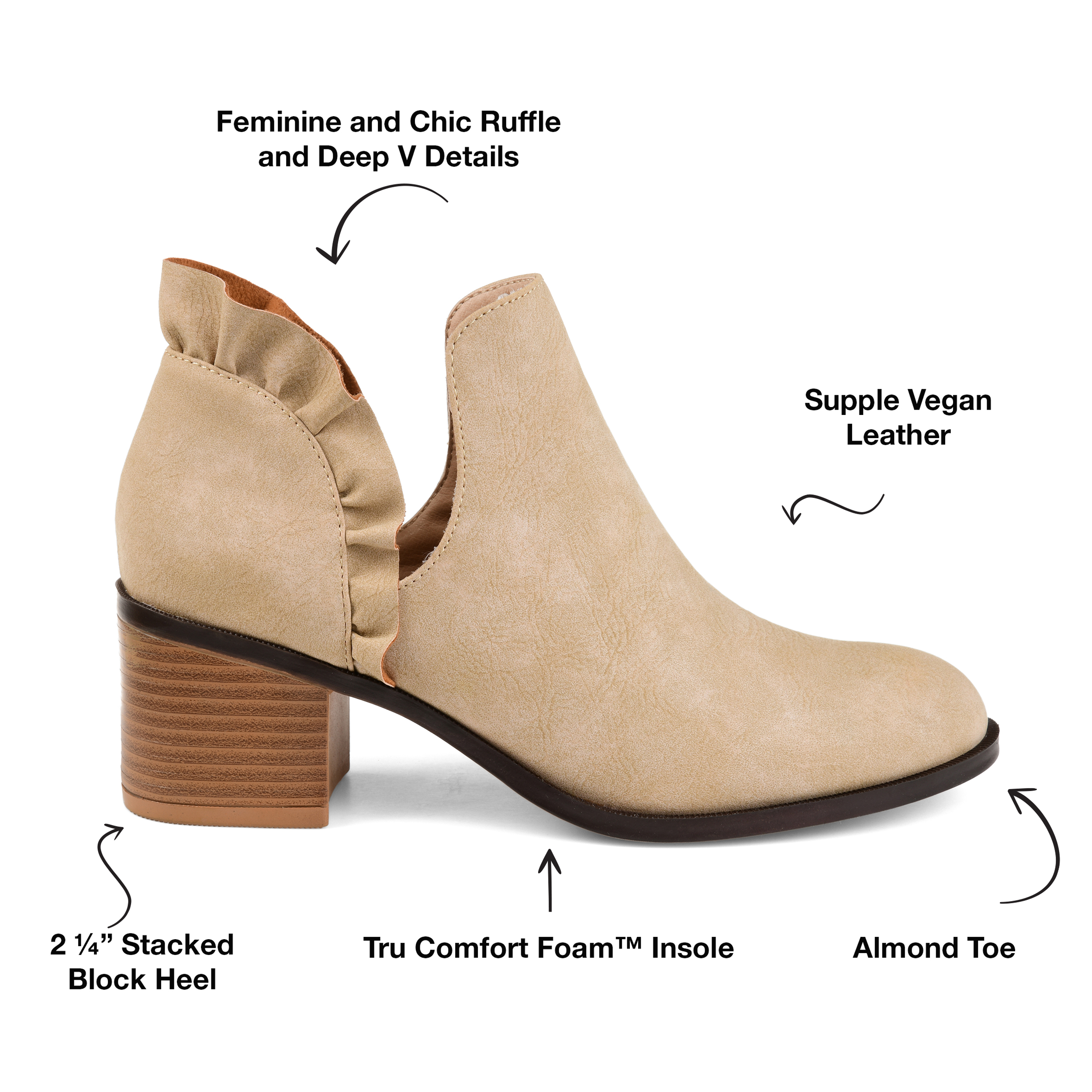 Journee Womens Lennie Slip On Stacked Heel Booties