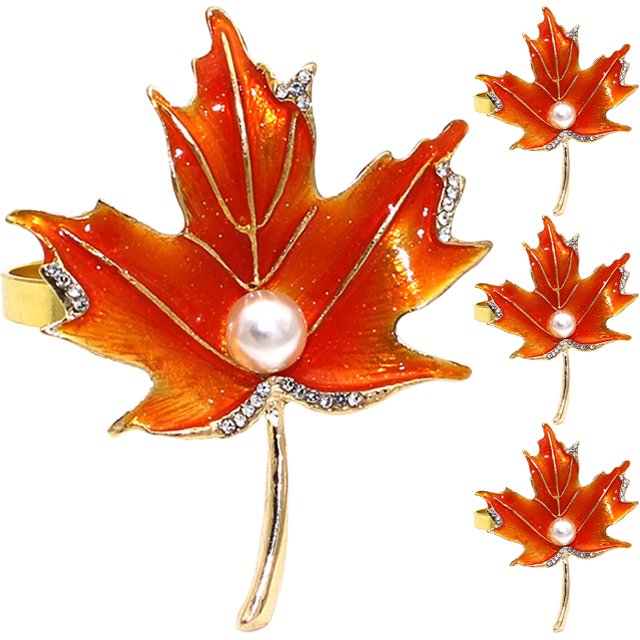 Miangastore 4 Pcs Anneaux de Serviette de Récolte d'Automne Porte-Serviettes Feuilles d'Érable Anneaux de Serviette en Métal
