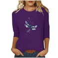 thumbnail image 2 of Runfenguu Workout Top For Women Graphic T Shirts Ladies' Easter Day Printed Round Neck Three Quarter Sleeve 3/4 Sleeve T-Shirt Loose, 2 of 5