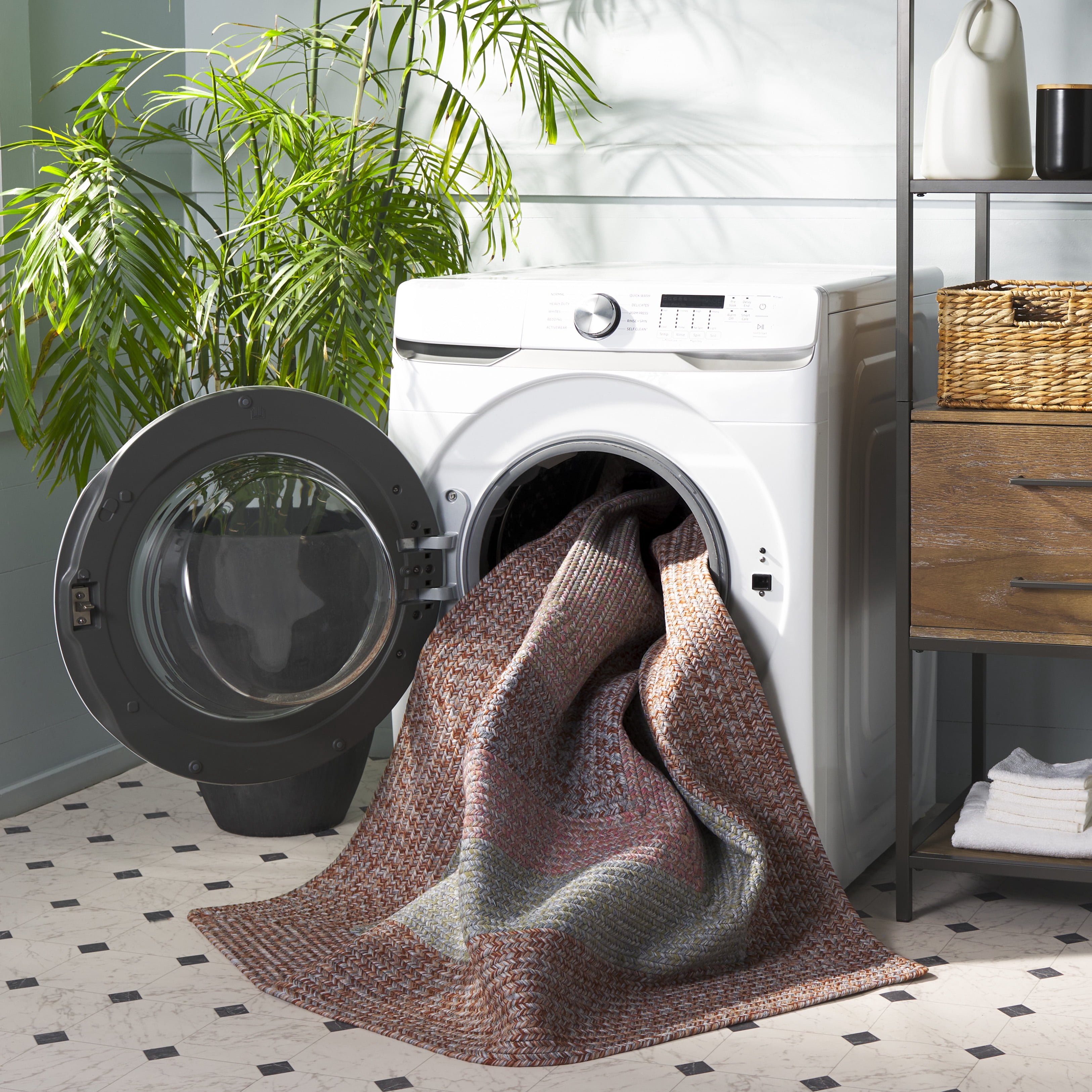 SAFAVIEH Braided Kent Geometric Machine Washable Reversible Area Rug, Brown/Gray Pink, 2' x 4' Half Moon