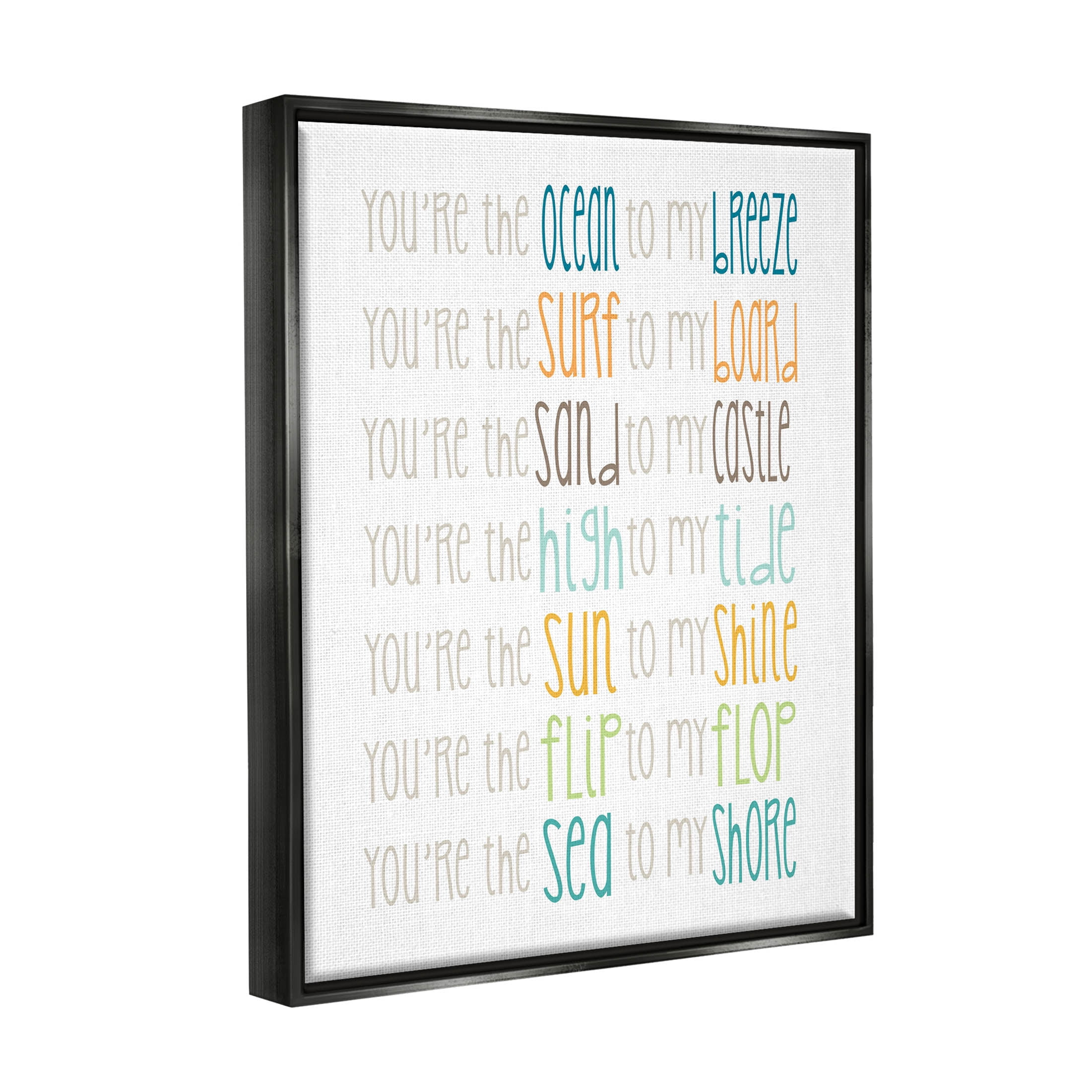Stupell Industries Nautical Romantic Beach List Graphic Art Jet Black Floating Framed Canvas Print Wall Art, Design by Alli Rogosich