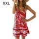 thumbnail image 1 of Vestido corto sin mangas con estampado floral Vestido de verano con cuello en V para mujer, Rojo, XXL seitruly AP002157-05, 1 of 5