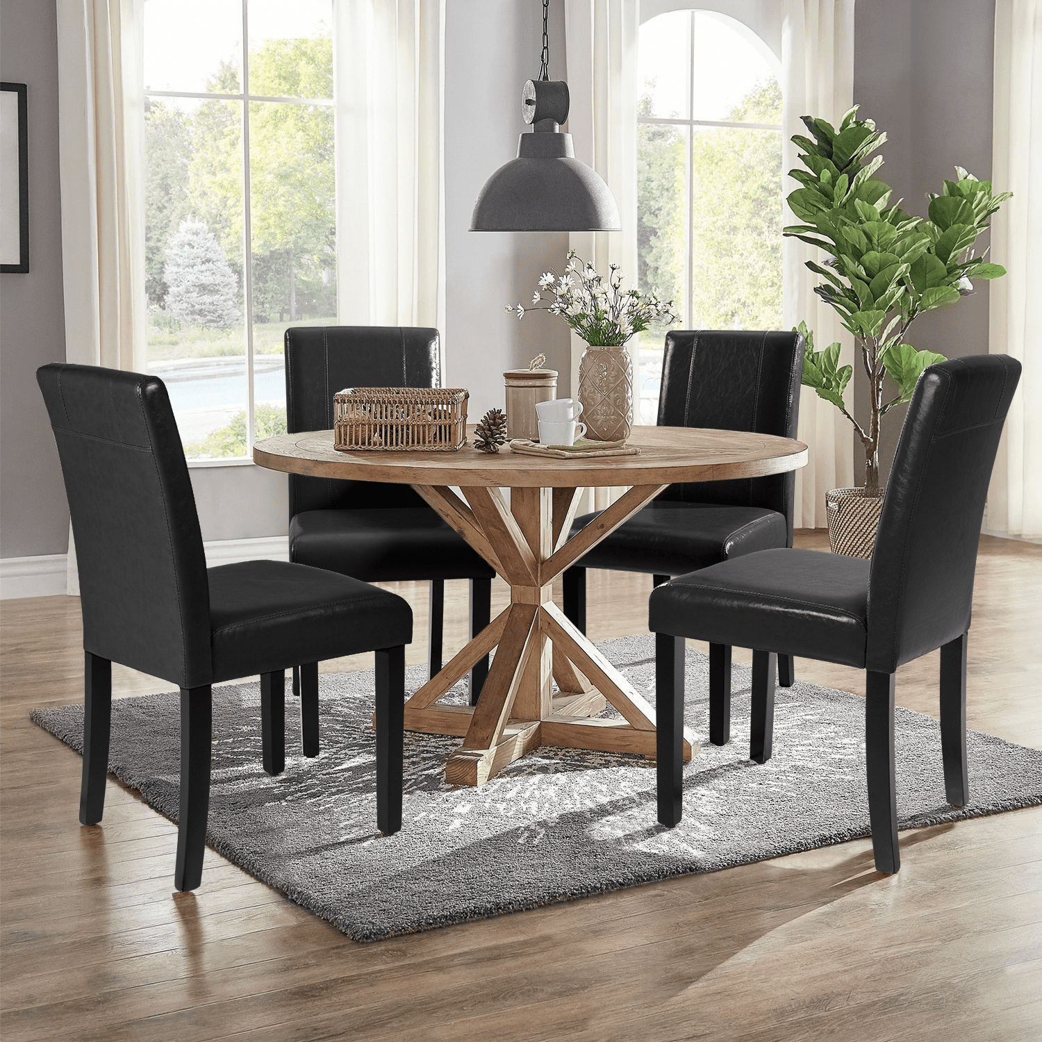 Walnew Set Of 4 Urban Style Pu Leather Dining Chairs With Wood Legs