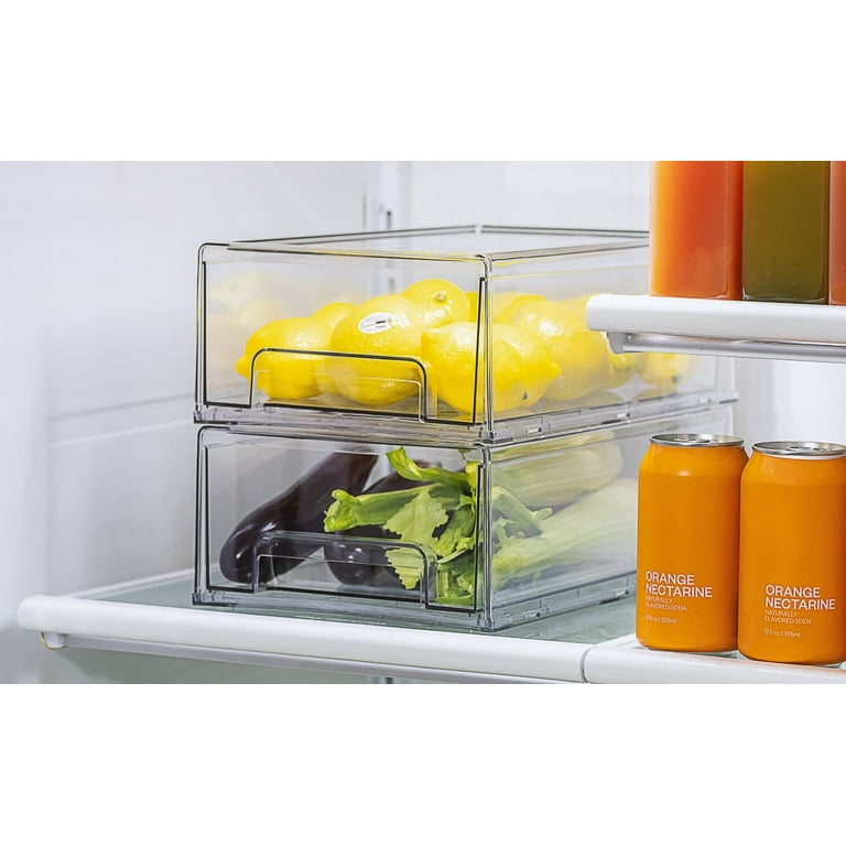 Sorbus Clear Stackable Pull Out Refrigerator Organizer Bins (2 Pack | Small)