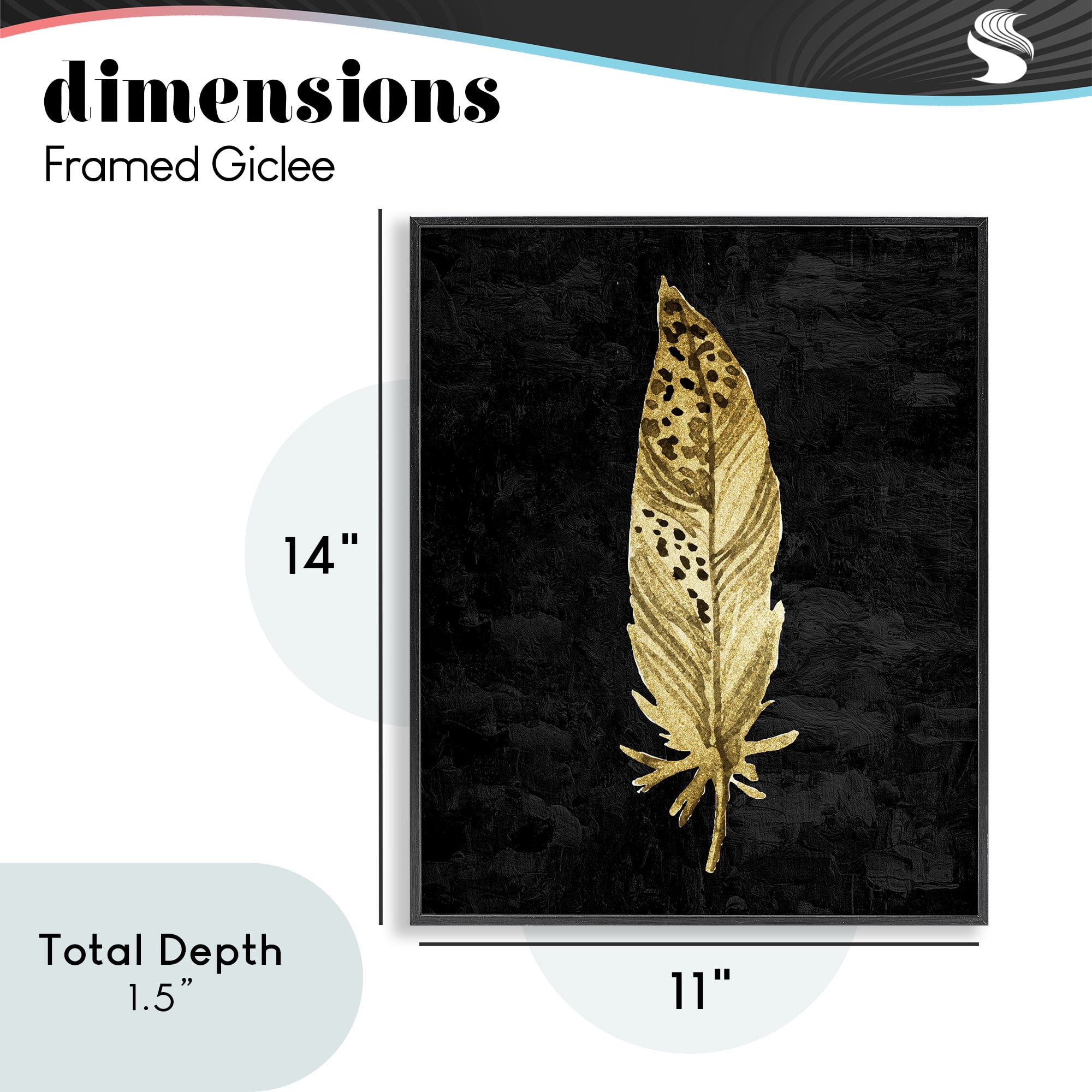 Speckled Feather on Black Black Framed Giclee Art, design by Kim Allen
