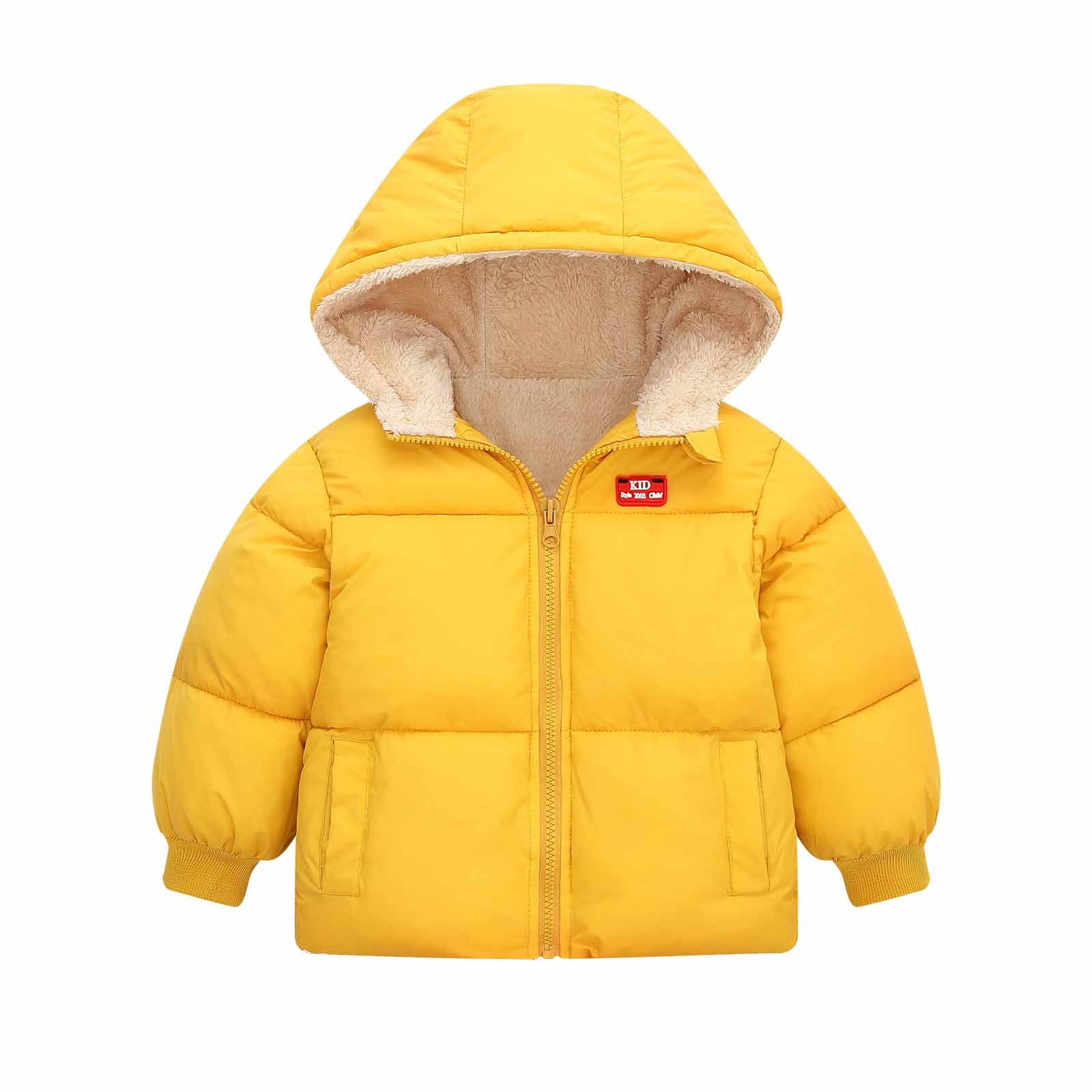 zanvin Toddler Baby Boys Girls Autumn Winter Fleece Padded Jacket Hooded Zip Jacket Coat Yellow Clearance gifts for 4 5 Years