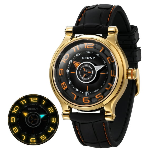 BERNY Automatic Watch for Men, Sport Casual 5ATM Waterproof Dive Watch with Date, Super Luminous, Silicone Band, Fashion Men's Mechanical Wristwatch