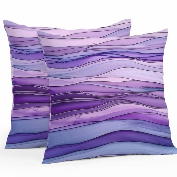 Abstract Ombre Purple Wave Outdoor Pillow Covers Pack of 2 Purple Strips Waterproof Throw Pillow Covers Decorative Cushion Cases for Patio Garden Tent Balcony Couch 26x26 inch