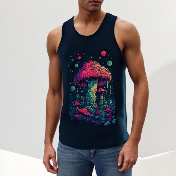 Tank Tops Men Casual Graphic Print Sleeveless Crewneck T Shirts Summer Workout Comfortable Breathable Vests L