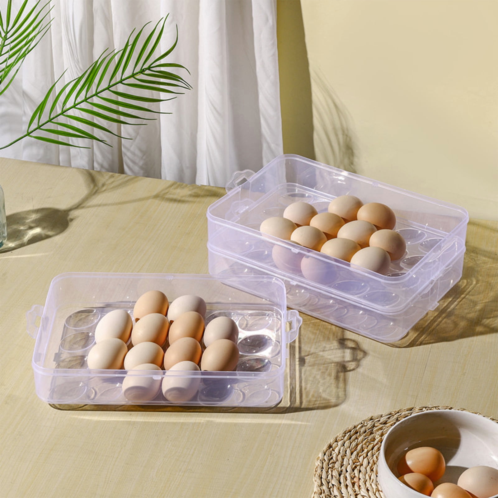 Clear Stackable Egg Storage Container for Refrigerator 72 Egg Holder Organizer Bin with Lid and Handle(Clear)