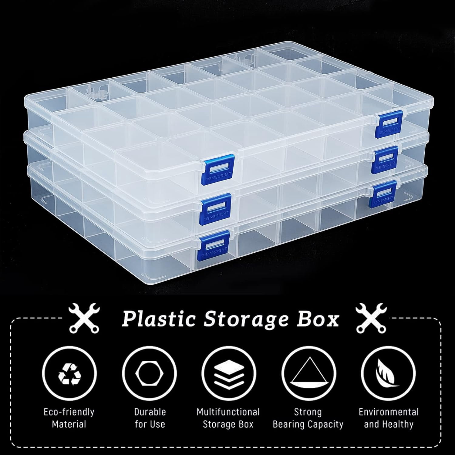 3PCS 28 Grids Plastic Storage Box Jewellery Box Compartment Organizer Earring Storage Containers Clear Plastic Bead Case(11.2x7.9x1.2Inch)