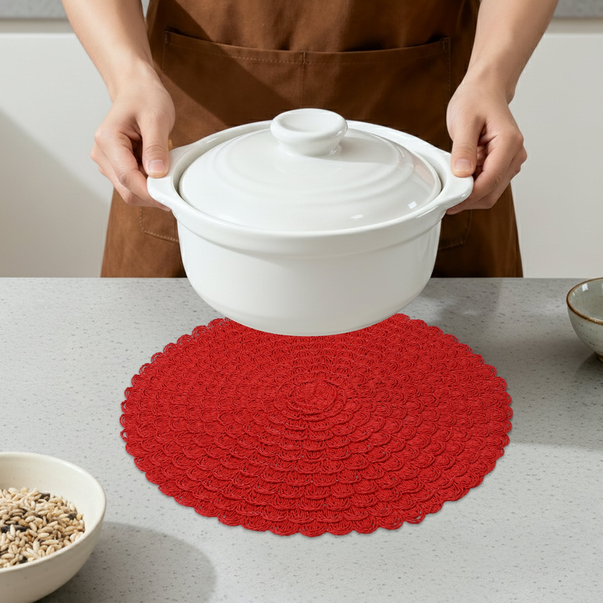 Unique Bargains 6Pcs Rustic Woven Dining Placemats Red 15x15inch