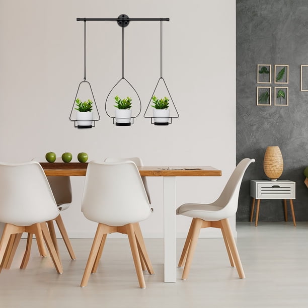 Juego de jardineras modernas Lisbinx para colgar en la pared y el techo | Pack de 3 maceteros de hierro y ABS con cuerdas ajustables | Macetas de 16 cm para decoración de interior y exterior | Incl
