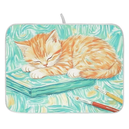 

Ryvnso Cat Artist Painting Dish Dry Mat for Kitchen Counter Absorbent Drainer Pad 18x24in