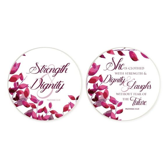 Strength and Dignity Pink 2.75 x 2.75 Absorbent Ceramic Car Coasters Pack of 2