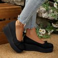 thumbnail image 5 of CYMMPU Women's Ruched Bow Platform Wedge Pumps, Closed Toe Slip On Wedge Shoes, Comfort Footwear for Party, Concert and Daily Casual Wear Black 41, 5 of 7