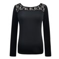 thumbnail image 4 of Hauts Sexy à Manches Longues Couleur Unie Col Rond Patchwork en Dentelle Blouse T-Shirt, 4 of 9