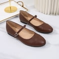 thumbnail image 2 of Womens Mary Jane Flats 2026 Trend Comfortable Comfort Cushioned Insole Non-Slip Rubber Outsole Low Block Heel PU Faux Leather Casual Work Dress Shoes Brown Walmart,Size 6.5, 2 of 9