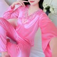 thumbnail image 5 of XFYSSS Casual Women's Plus Size Thin Solid Color Long Sleeved Simulation Silk V-Neck Silk Set Home Clothes Two-Piece Set Pajamas Set M-4XL, 5 of 7