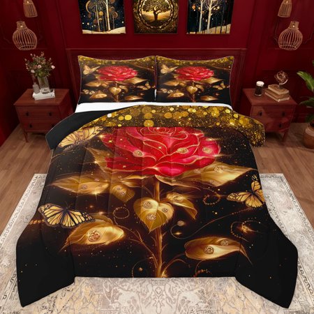Feelyou Rose Flower Floral Bedding Comforter Set Romantic Anniversary Twin Comforter Sets Valentine s Day Theme Reversible Bedding Set Luxury Bedroom Decor 2pcs
