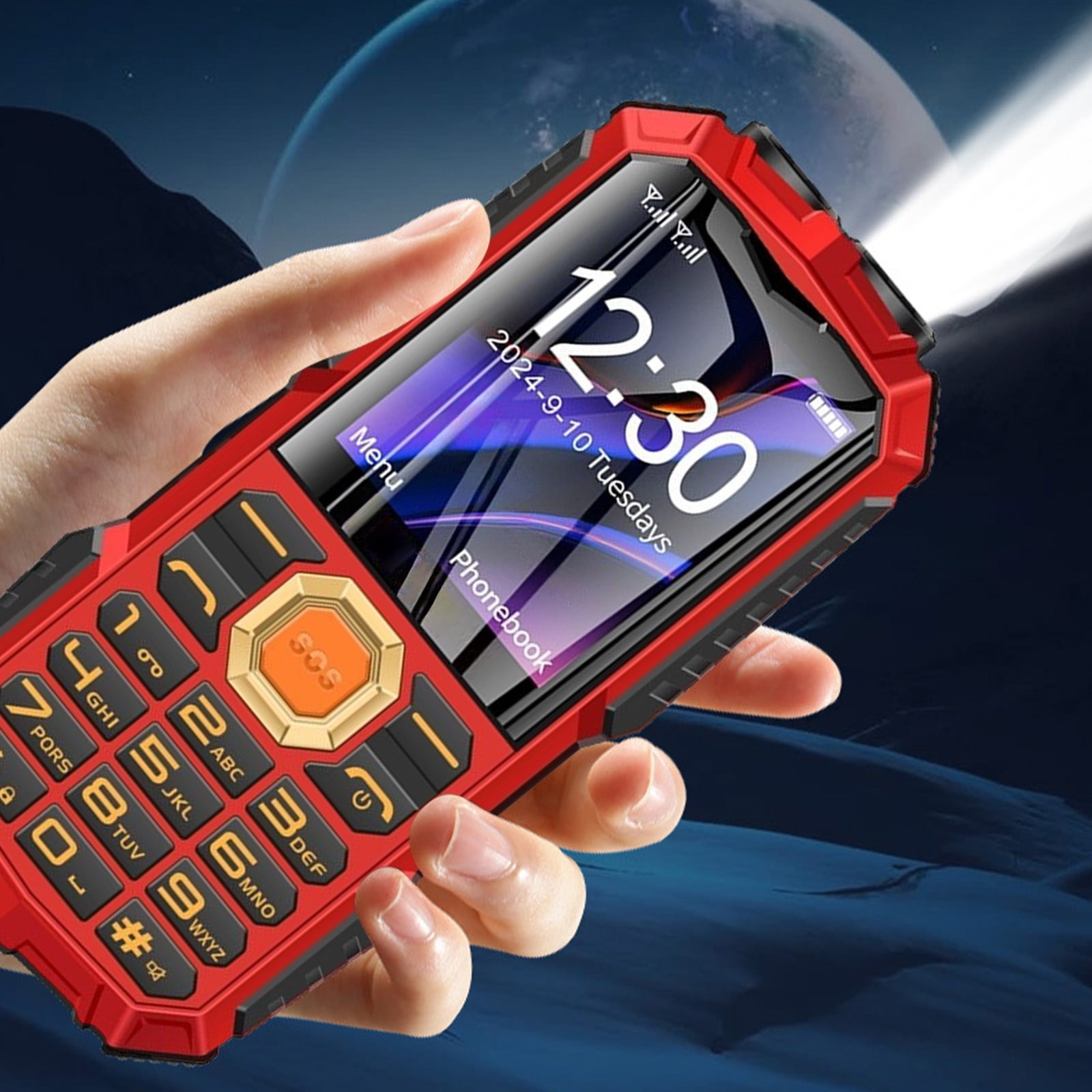 AUHomi Unlocked Cell Phone, Dual SIM Big Button Rugged Phone, Easy to Use Mobile Phone with Large Capacity Battery, Flashlight, SOS Key, Big Speaker, Calendar, Alarm Clock, Calculator, Red