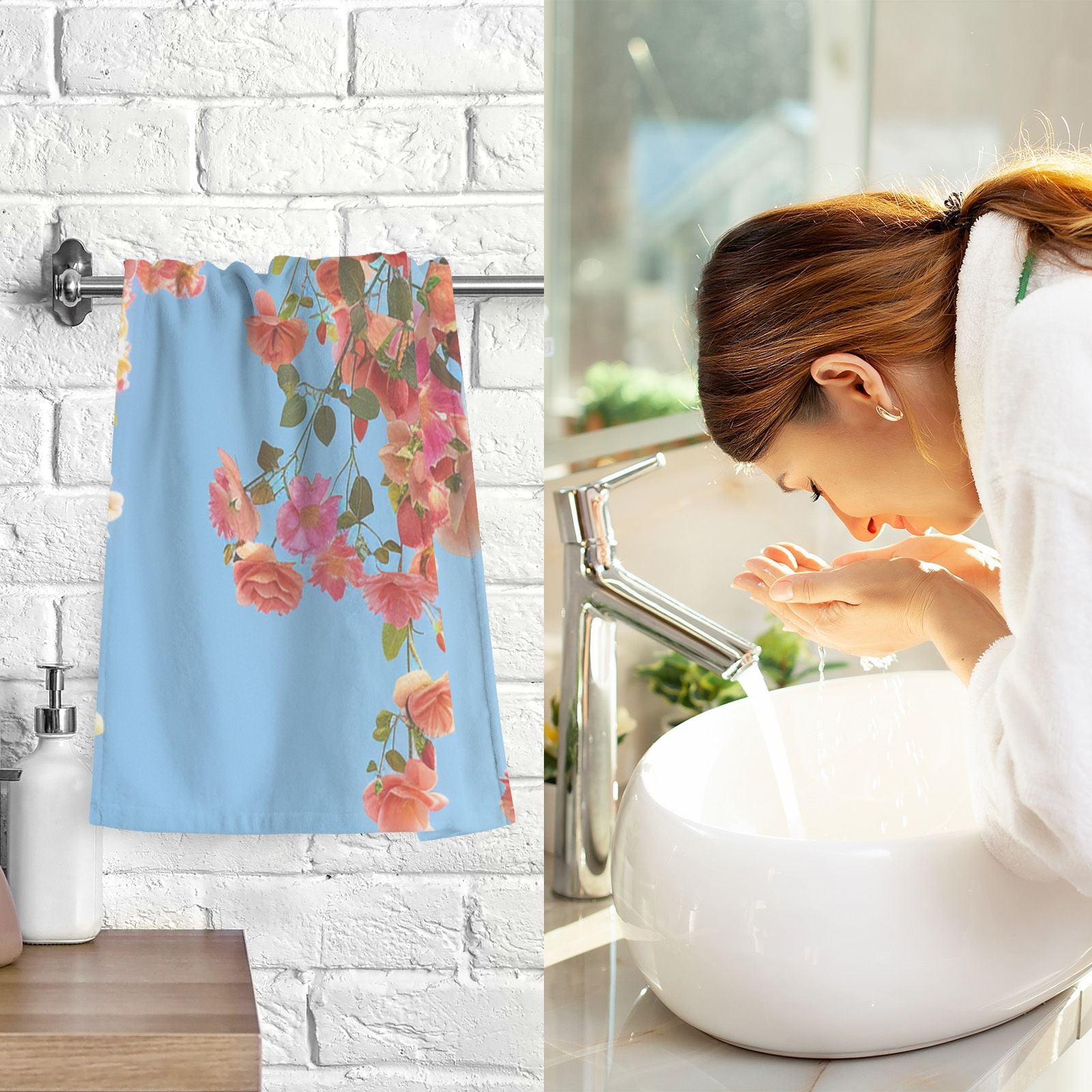 Flowers Garden Roses Hand Towels Cotton Bath Towels Large Face Towels Absorbent for Bathroom 2 Packs